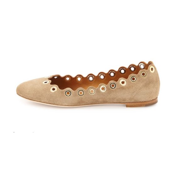 CHLOE Flo Grommet Scalloped Suede Ballerina Flat size 39